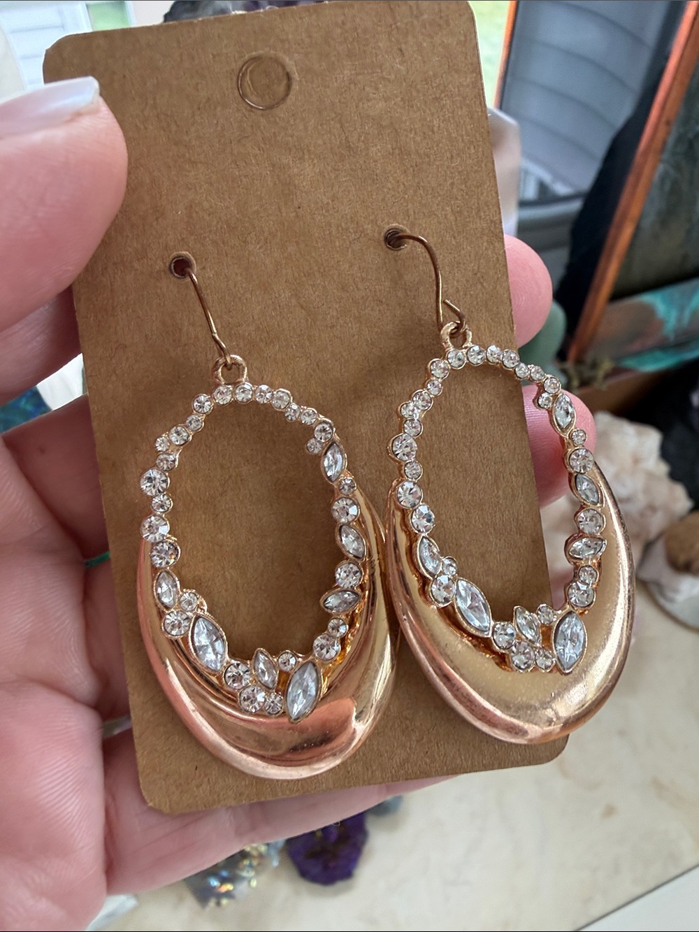 Gold Crystal Hoop Drop Earrings - Women Jewelry